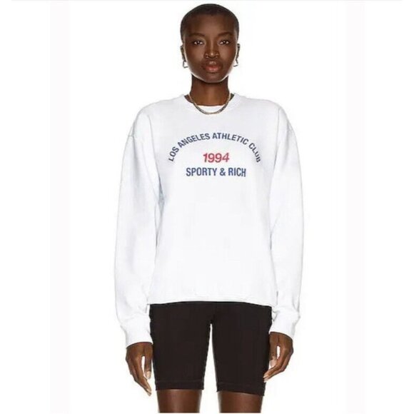 SPORTY & RICH La Athletic Club Crewneck Sweatshirt White Retro - Picture 3 of 8